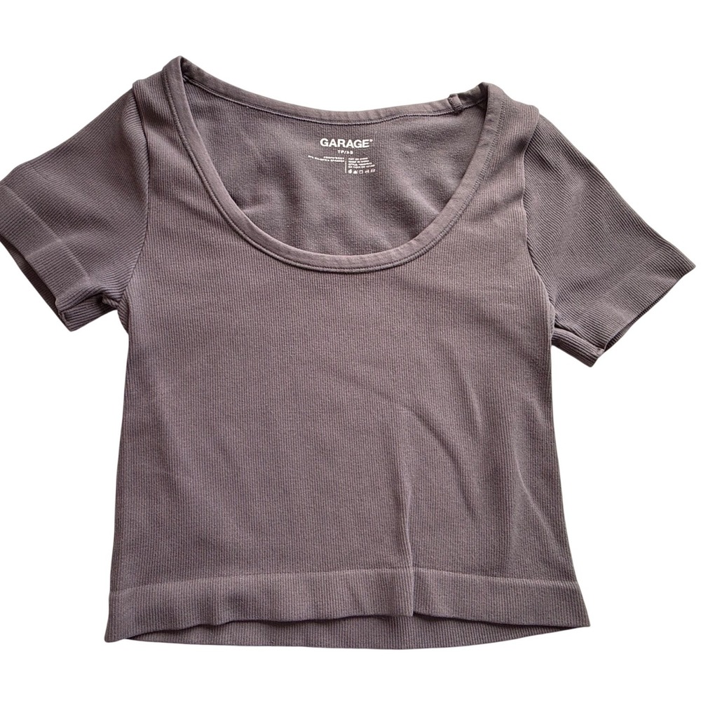 Garage Ribbed Scoop Neck Crop Top Short Sleeve Gray XS gorpcore